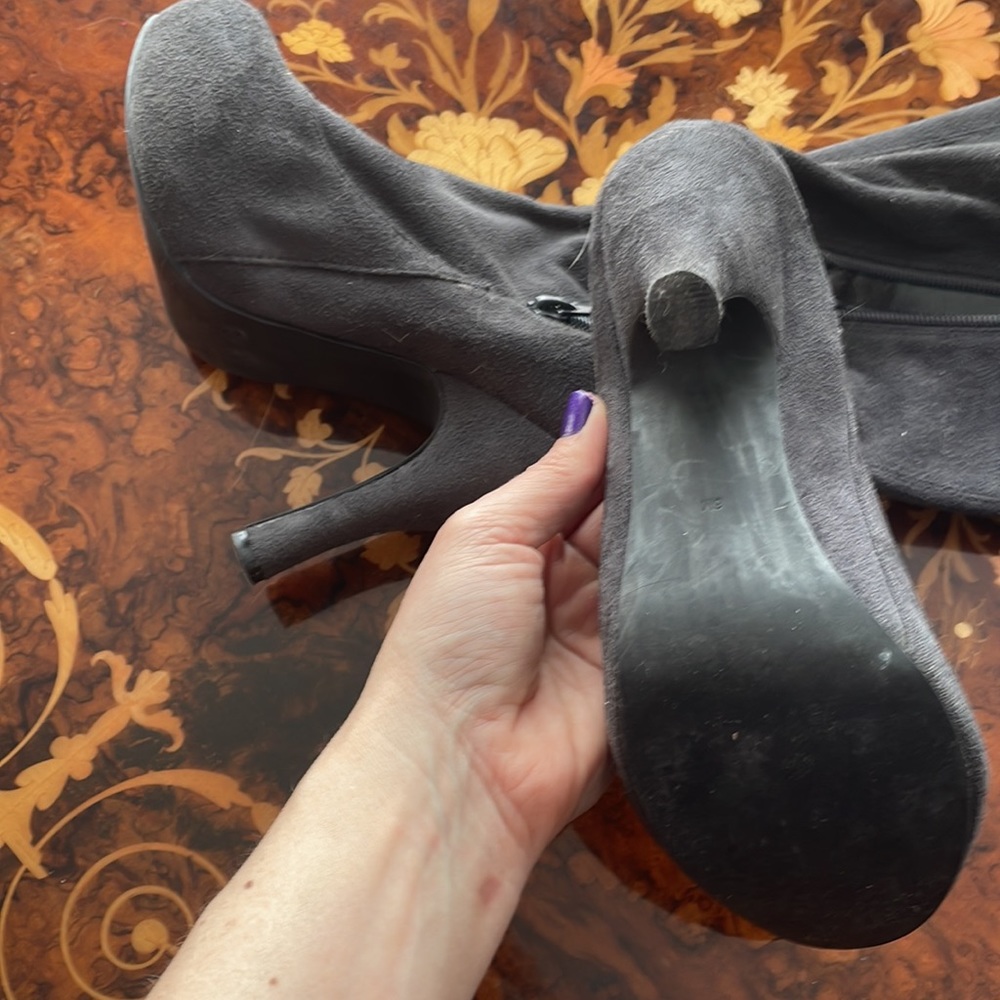 VINTAGE THIGH HIGH BOOTS super stretchy with platform sz6 gray - Picture 3 of 7